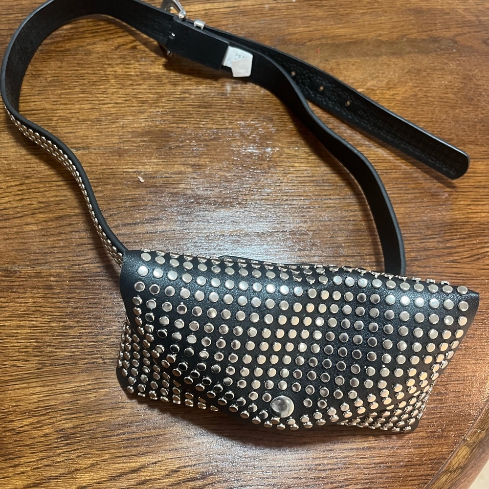Studded Black Leather Belt Bag